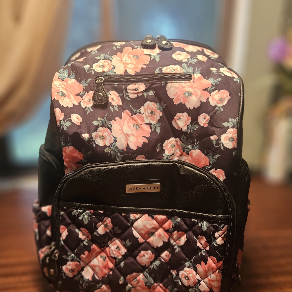Laura Ashley Floral Backpack - Black and Pink